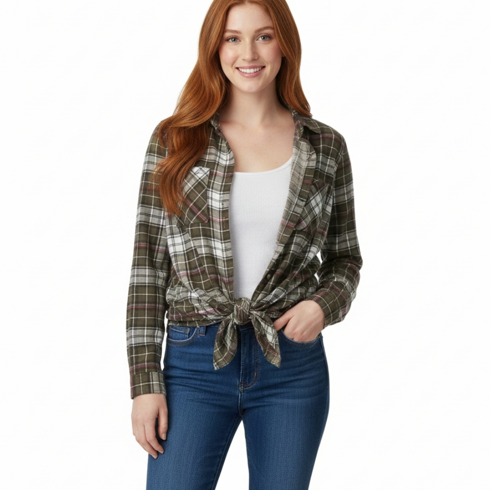 Rue21 Green Plaid Button Down with Tie